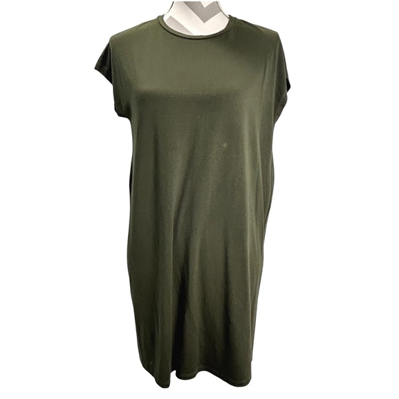 Eileen Fisher T Shirt Dress Women's S Petite Olive Green Knit Casual Minimalist - Picture 1 of 7